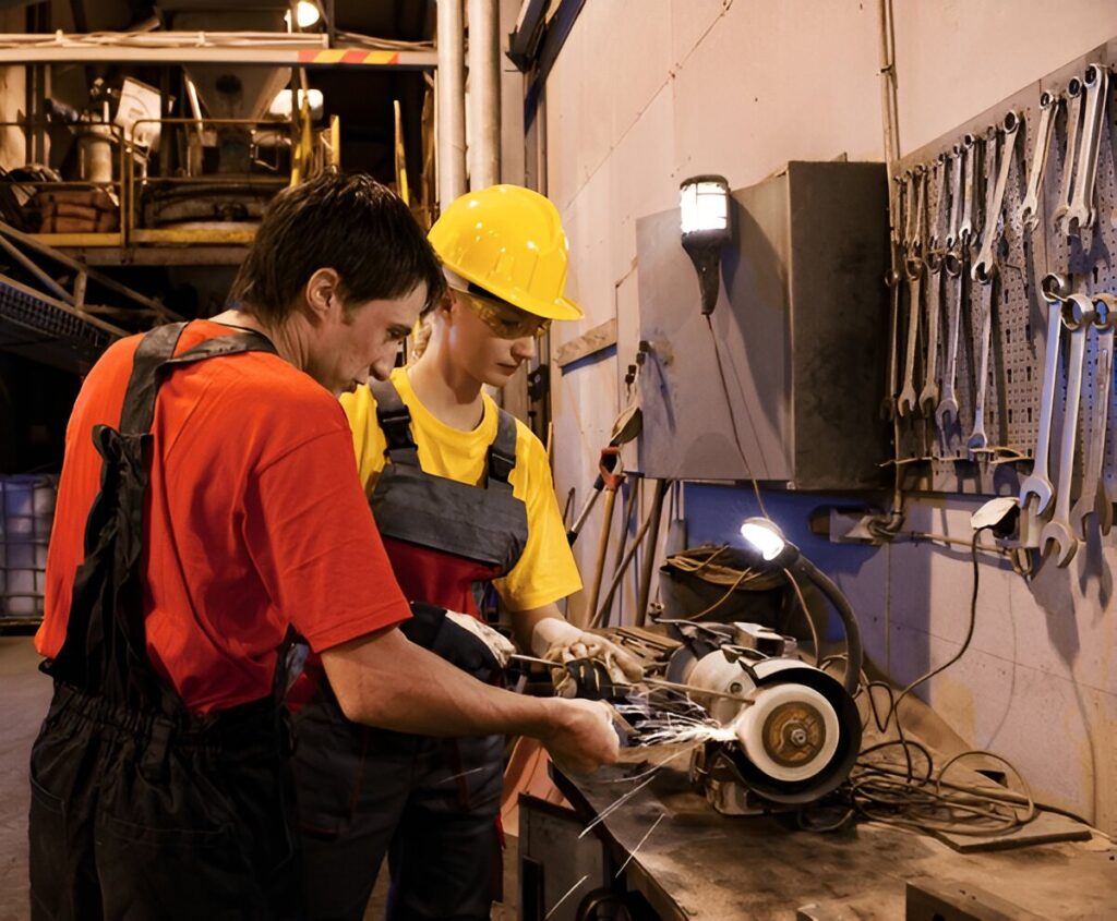 “Masterforce circular saw cutting plywood on sawhorses”